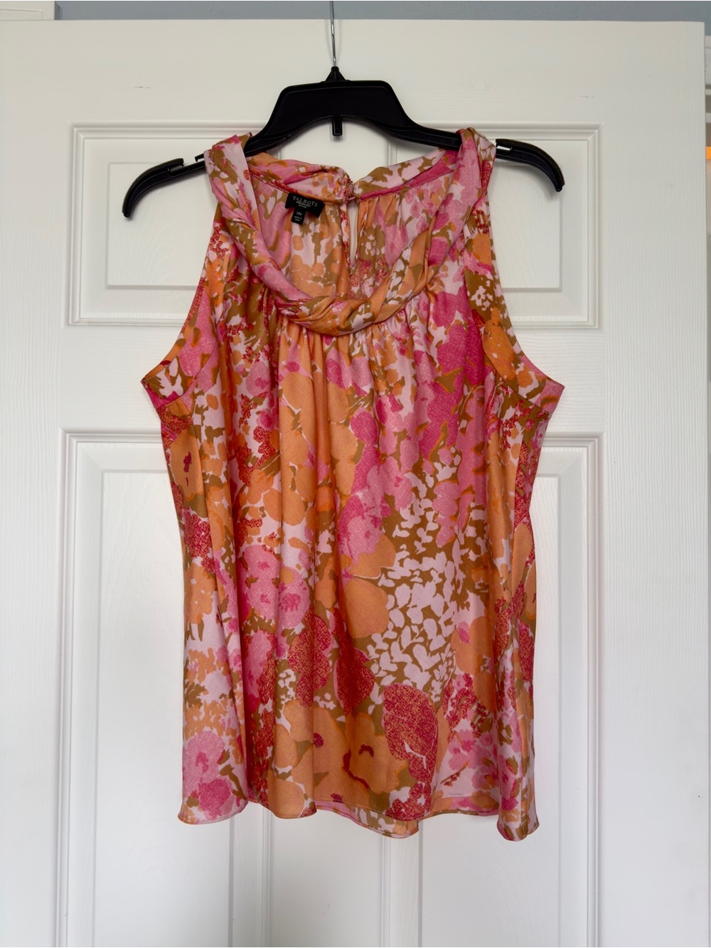 Talbots Pink & Orange Floral Sleeveless Cowl-Neck Blouse